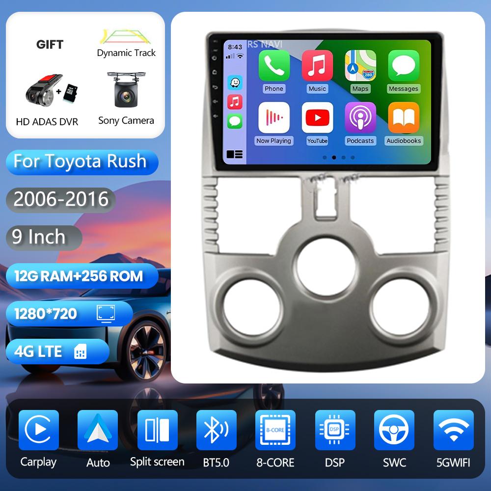 Android 16 Car Stereo Carplay Auto with 2K Screen, BT Multimedia Player for Toyota Rush DAIHATSU TERIOS, Stereo Car Radio 2006-2016