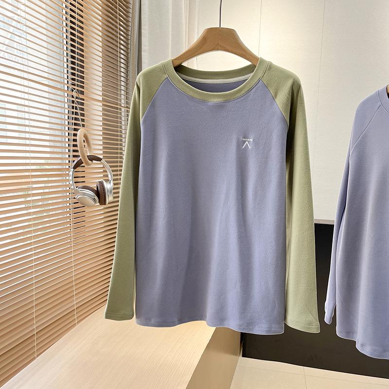 Unisex Outdoor Lightweight Color-Block Patchwork Round Neck Long Sleeve Fleece Base Layer T-Shirt