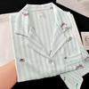 Small Fresh Green Striped Hello Kitty Pajamas Women's Summer Short-sleeved Shorts Ins Wind Two-piece Set Girl Loungewear