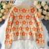 BITCED Floral Jacquard Autumn/Winter Women's Sweater Elegant Button-Front Long-Sleeved Knitted Cardigan