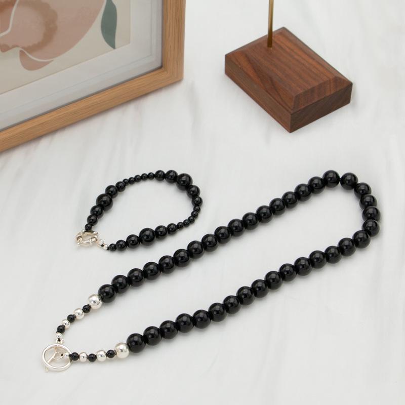 2024 Chinese Style Agate Beaded Necklace in Sterling Silver Clavicle Chain - High-End Fashion for Spring/Summer