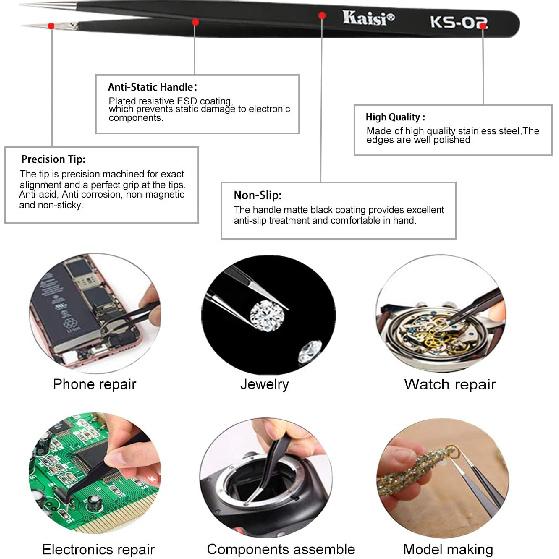 Kaisiking 6 Pcs Double Sided Soldering Assist Aid Repair Tool with 2 Precision Tweezers for Electronics Repair and Soldering