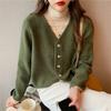 Autumn and Winter V-neck Solid Color Knitted Cardigan Top Women's Loose Lazy Style Sweater Jacket Versatile Commuter Style