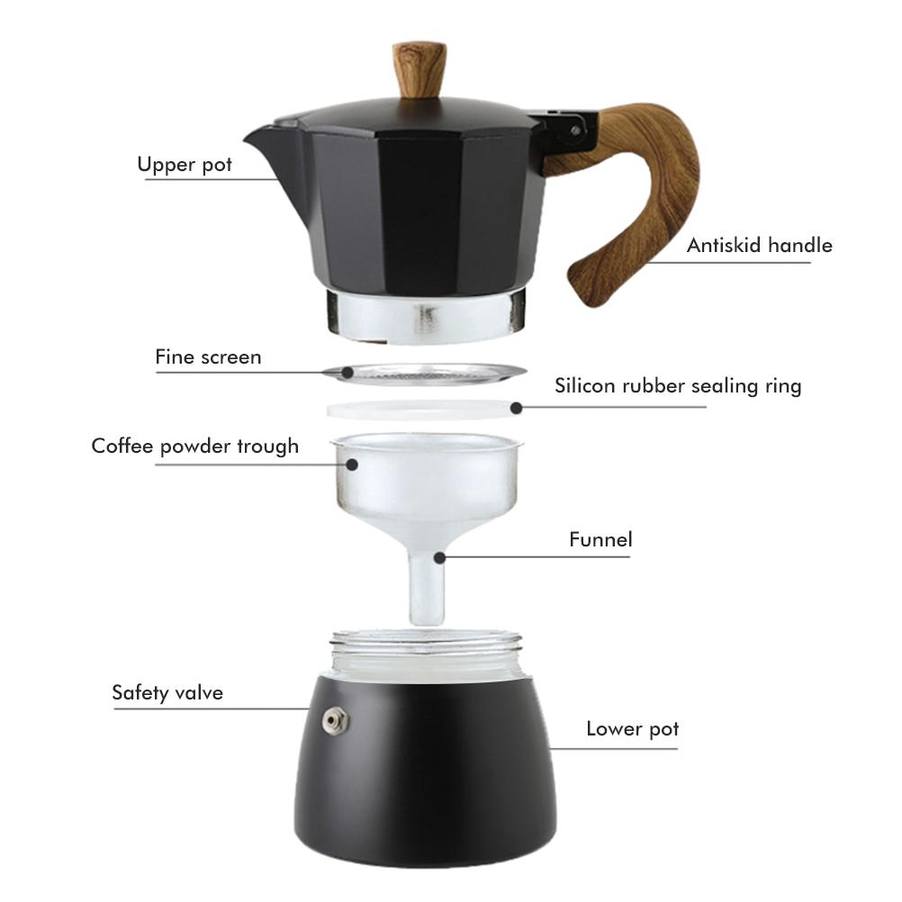 150ML 300ML Portable Aluminum Italian Style Espresso Maker Moka Pot Coffee Maker Household Mocha Cold Extract Pot for