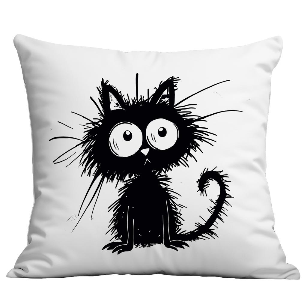 Neue Cartoon-Linien Schwarze Katze Einfacher bedruckter Kissenbezug Zuhause Sofa Kissenbezug