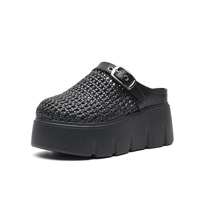 

Popular trendy baotou half slippers women 2025 outer wear thick bottom summer new woven hollow soft bottom casual one pedal 39 чёрный