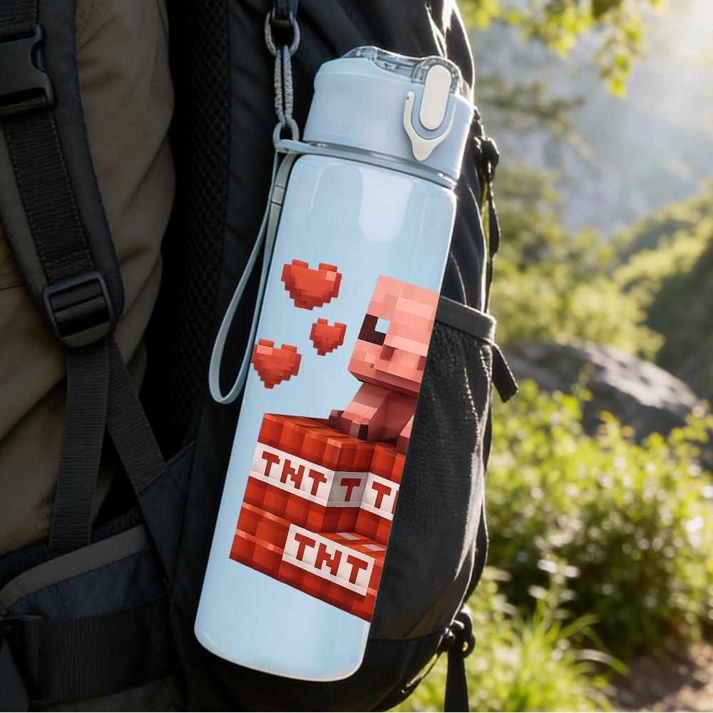 1PC Brick Pig Heart Minecraft 750ml Color Plastic Sports Water Bottle Leakproof Flip Straw Lid Suitable for Sports Office Home Use