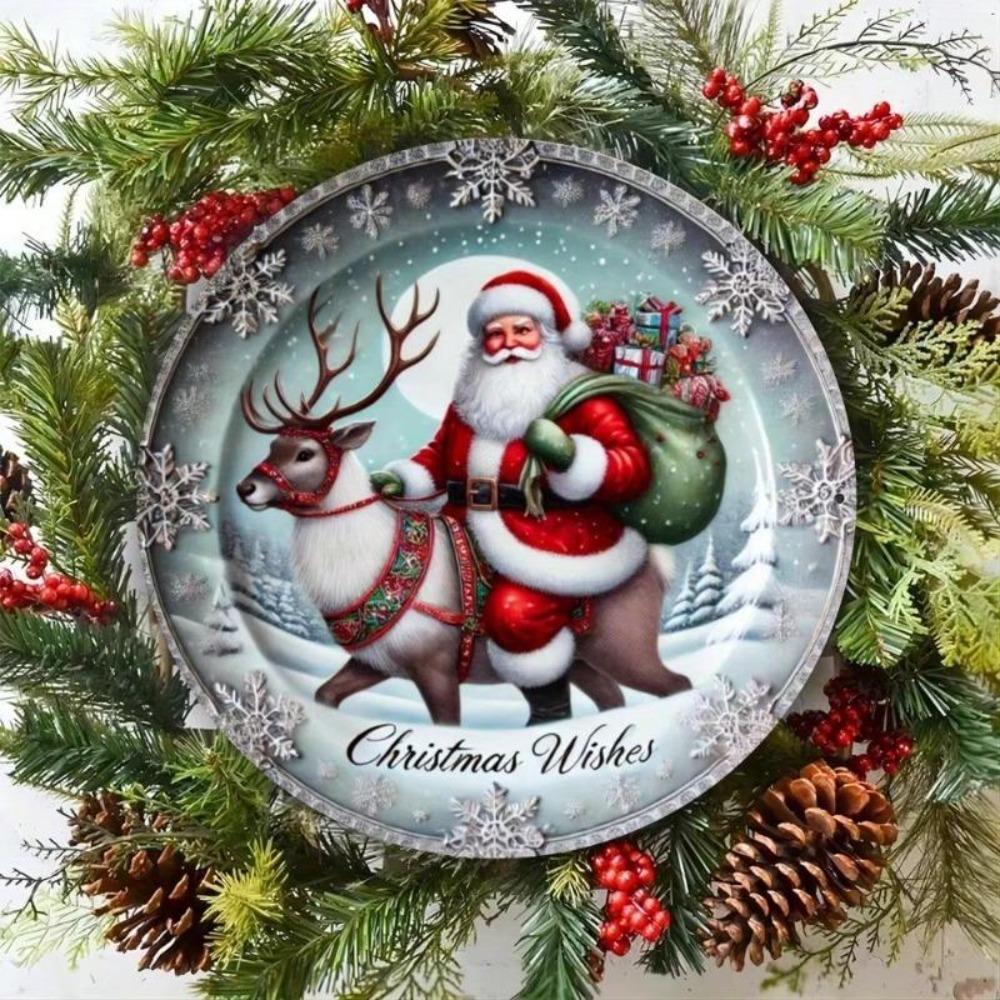 Christmas Metal Sign Santa Claus Sleigh Reindeer Gift Bag Home Party Decor