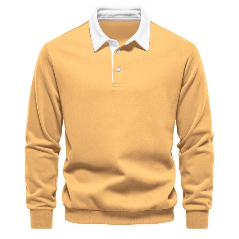 Men's Collared Pullover Sweatshirt, Loose Fit Color Block Cotton Sweatshirt, Ribbed Cuffs Casual Spring Fall Top
