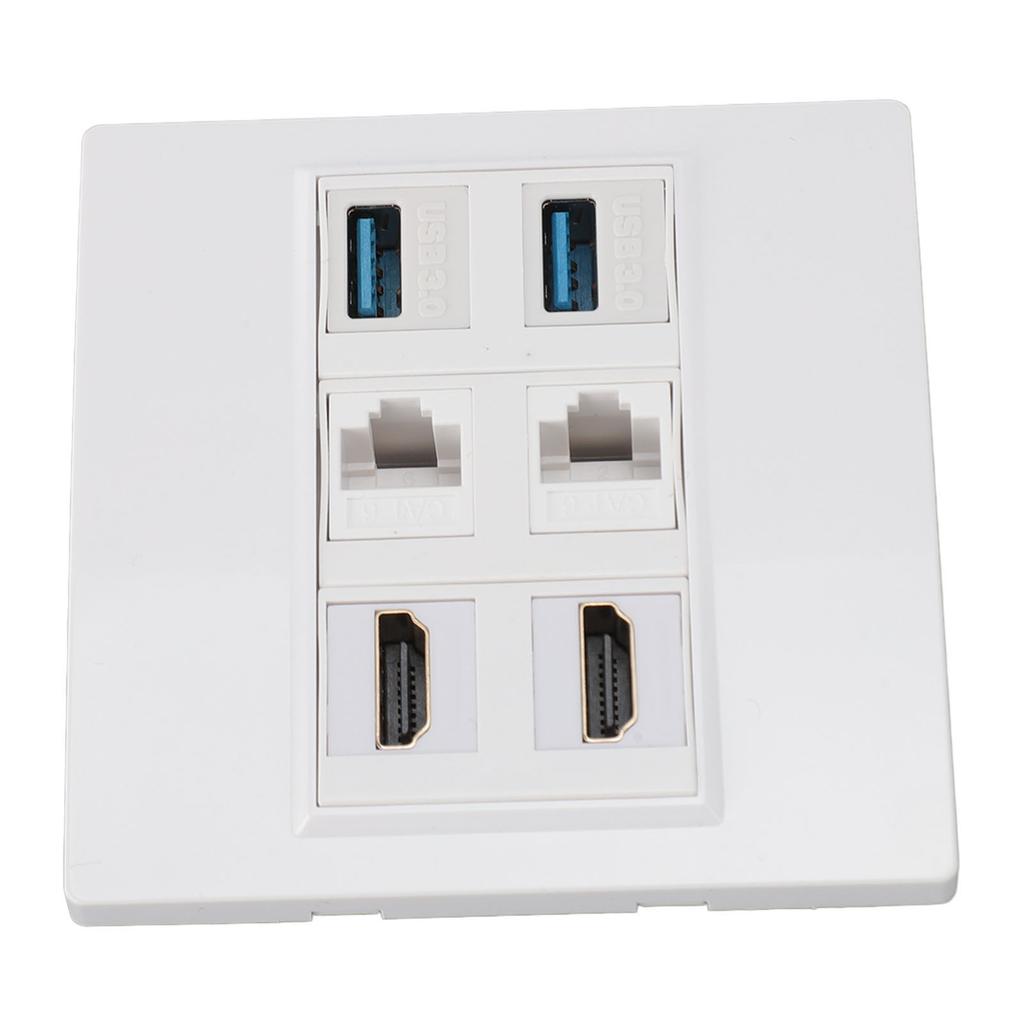 6 Port Multimedia Wall Plate 5Gbps 4K 60HZ HD Multimedia Interface Cat6 RJ45 USB3.0 Combo Wall Plate Panel