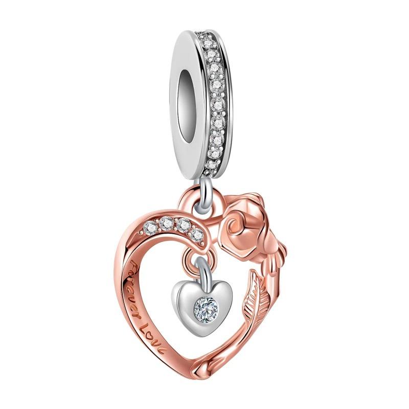 Sparkling Birthstone Charms Copper Heart Mom Key Pendant Bead Fit Original Necklace Bracelet Women Jewelry Diy Gift