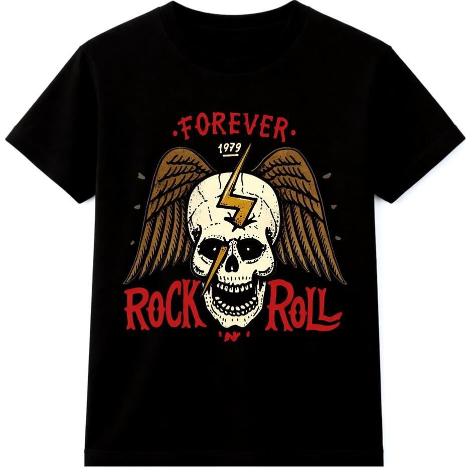 Rock and Roll T Shirt Skull Wings Lightning Bolt Vintage Punk Metal Graphic Tee S разноцветный