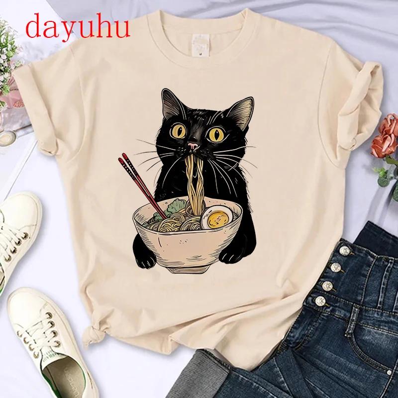 T-shirt Gatto Stile Chinoiserie Divertente Estiva Tendenza Retrò Cartone Animato Gattino Top Maglietta T-shirt Donna Design Amanti Casual Manica Corta