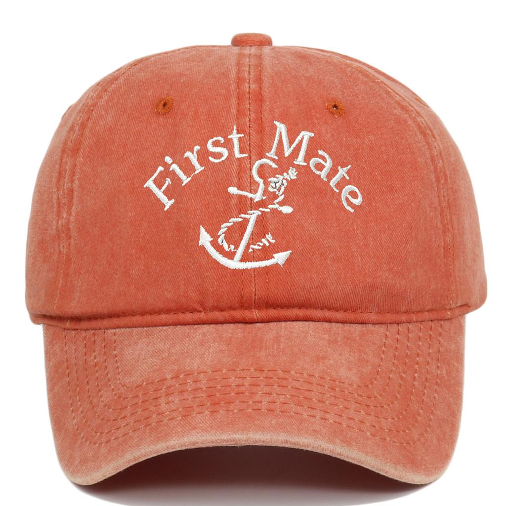 

Vintage Wash First Mate Embroidered Baseball Cap With Adjustable Strap For Casual Wear Orange
