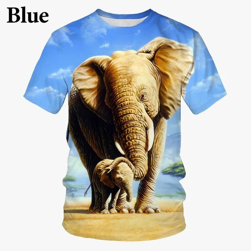 Summer Round Neck 3D Elephant  Pattern Print Top Fashionable Casual Hip-hop Personality Short Sleeved Men's T-shirts