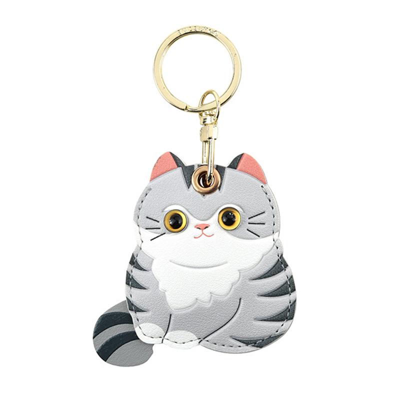 Pu Leather Keychain Holder Compatible With Airtag, Cute Pet Cat And Dog Gps Tracker Case Charm Key Ring