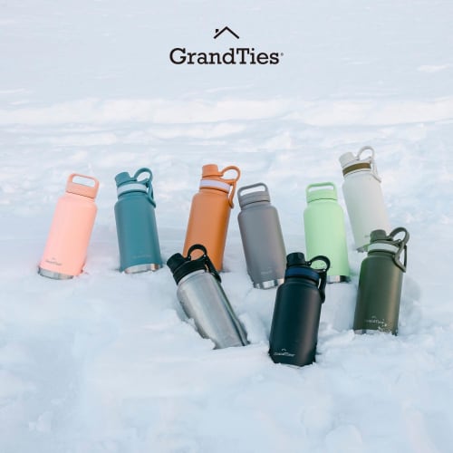 GRANDTIES Vacuum Insulated Stainless Steel Wide Mouth Water Bottle, 709ml, with Two Lids, Direct Drinking, Keeps Ice Cold Water Hot and Cold for 12 Ho