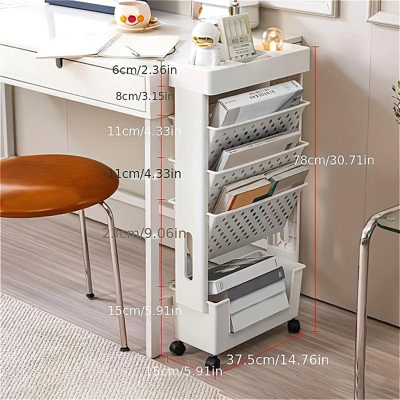 1 Stück Mehrstöckiges, abnehmbares Bücherregal für den Tisch mit Rollen, Bücher-Organizer, Zeitschriften- und Zeitungs-Organizer, Schreibtisch-Organizer
