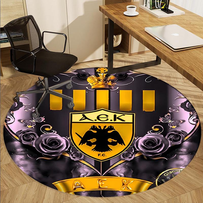 AEK Athens FC Pattern Round Rug, Indoor/Outdoor Mat, for Picnic, Gameroom, Bedroom, Office, Living Room, Home Decor Carpet, Birthday Gift