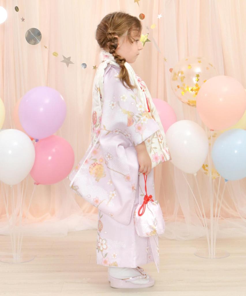 Shichigosan kimono set for dull Pale purple night cherry [KYOETSU] [Kyoetsu] 3-year-old girls, (2. blossoms)