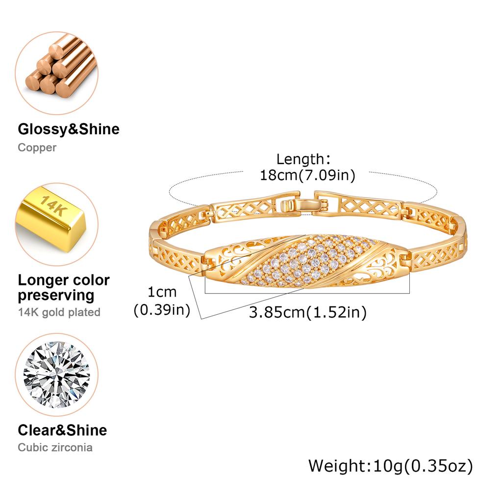 Exquisite Unique Chain Design Gold Plated Bracelets Gift for Women, Dainty Shiny Cubic Zircon Wristband Bangle Non Tarnish