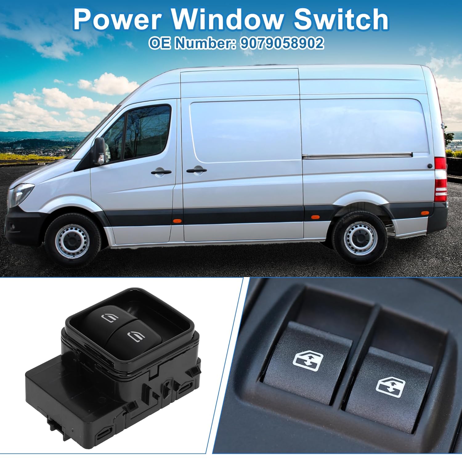 Power Window Switch for Mercedes-Benz Sprinter 2019-2021 No.9079058902 Window Control Switch ABS Black Front Driver Side