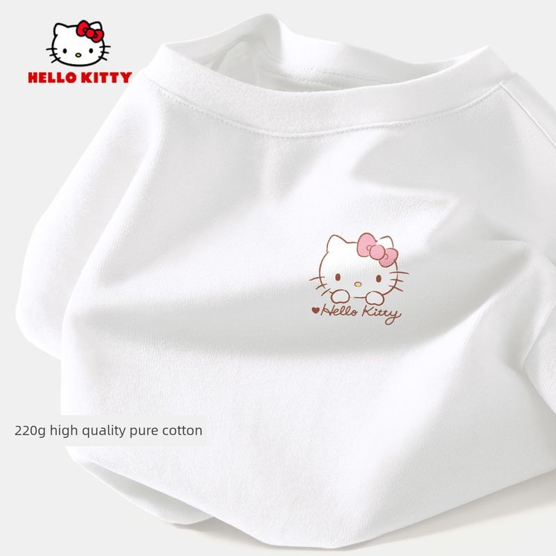 Hello Kitty Girls' Short-Sleeved T-Shirt Summer Pink Children's Base Shirt Pure Cotton Heavyweight Girls' Summer Top