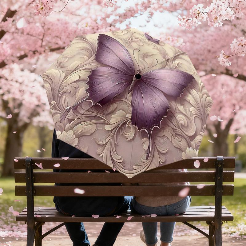 1PC Butterfly Floral Umbrella-8-Rib Reinforced Portable Folding Travel Suitable for All Seasons Outdoor Daily Use-H0385