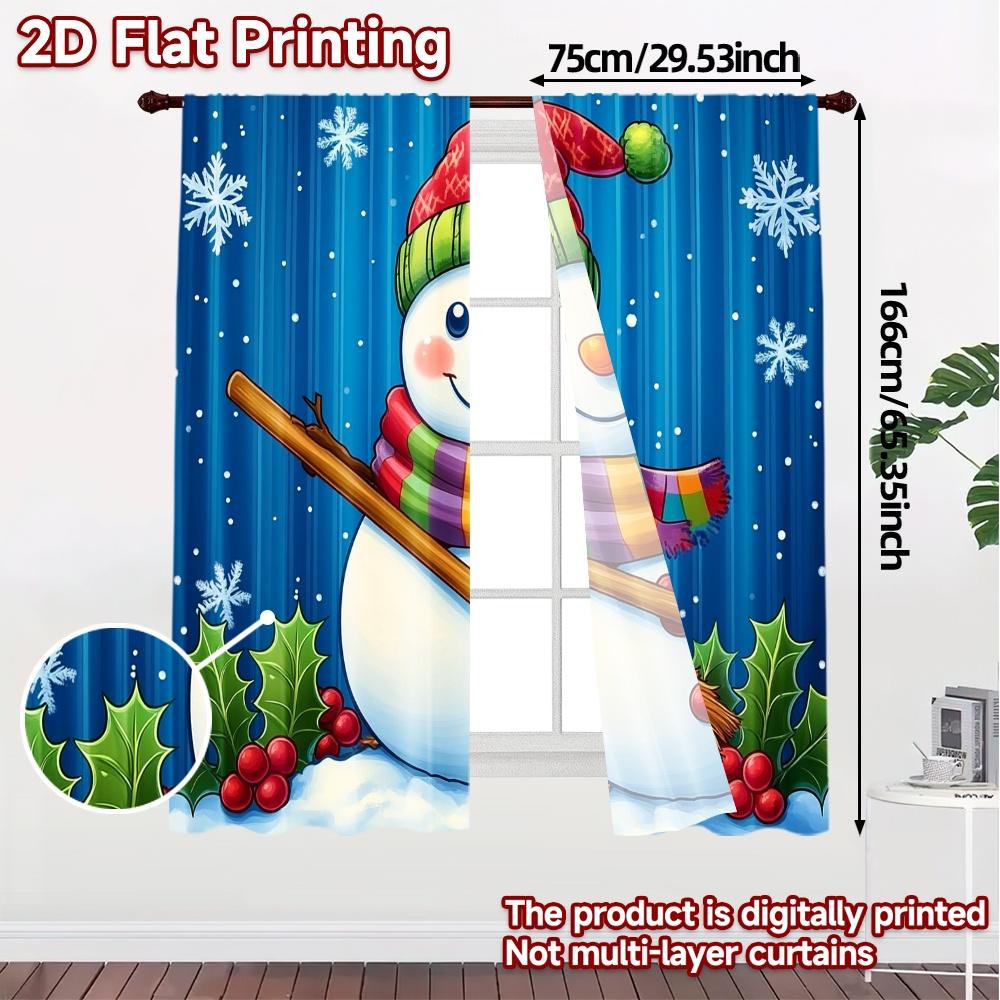 2pcs,Curtains Cute Snowman Christmas Winter_a Chic Curtains Yarn Curtains Gifts Decorative for Bedroom, Living Room, Office &