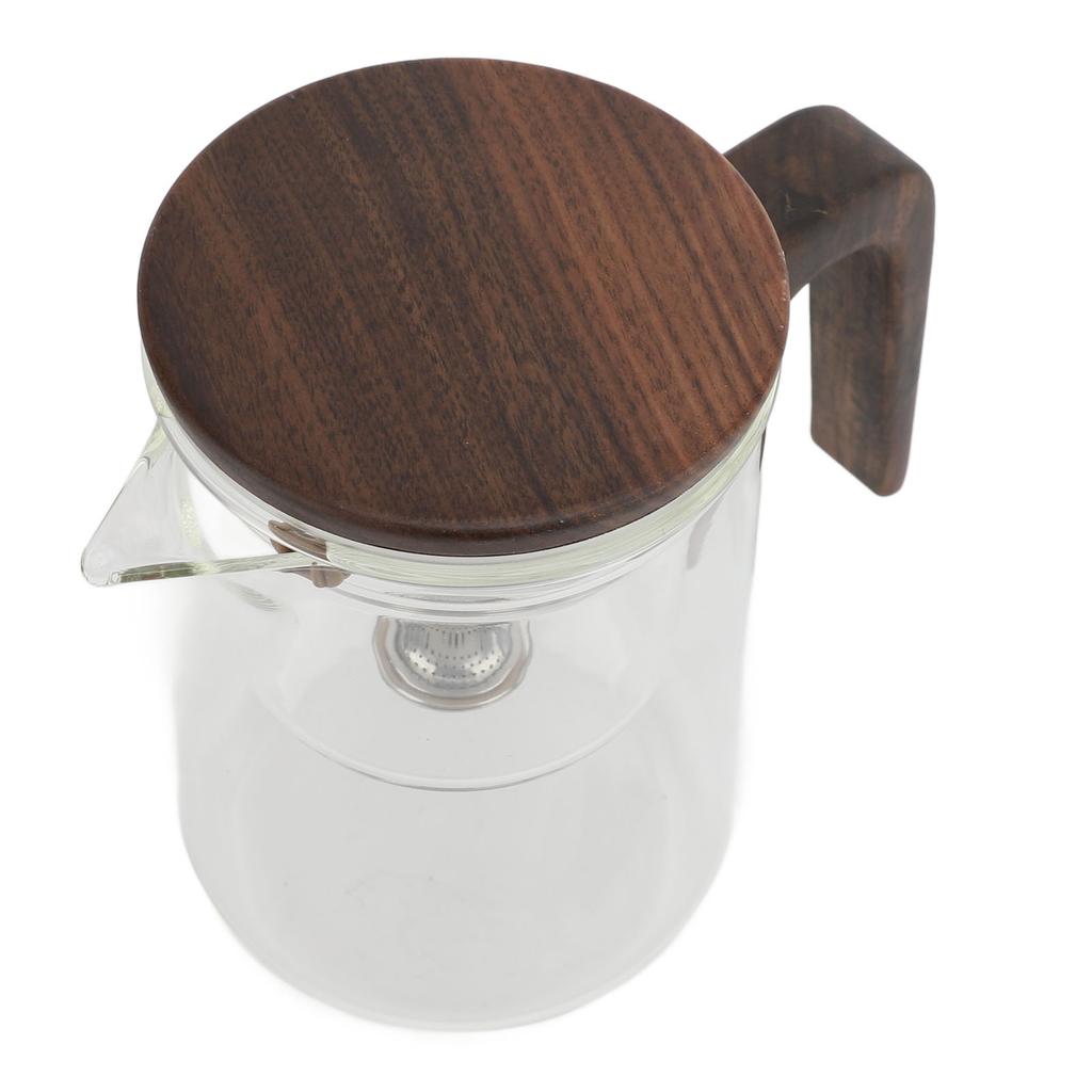 Tea Pot 600ml Glass Stainless Steel Press Control Magnetic Water Separation Teapot with Wooden