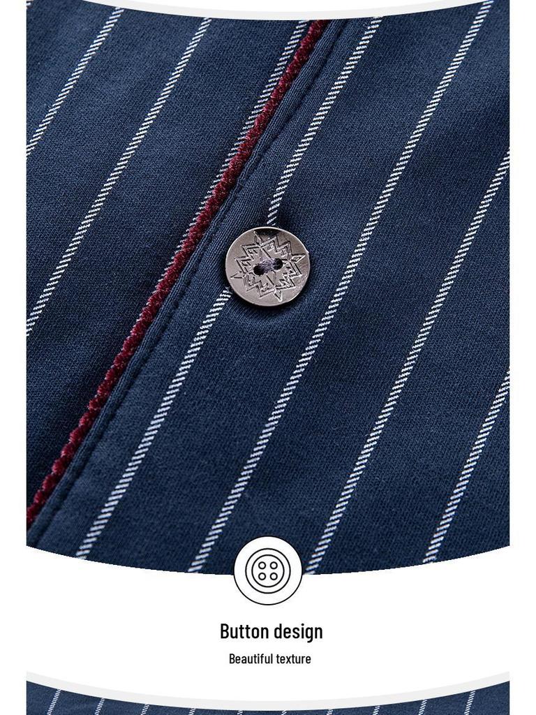 Herren Herbst/Winter Baumwoll-Pyjama-Set - Gestreiftes Karomuster Strickjacke & Langarm Zweiteiler