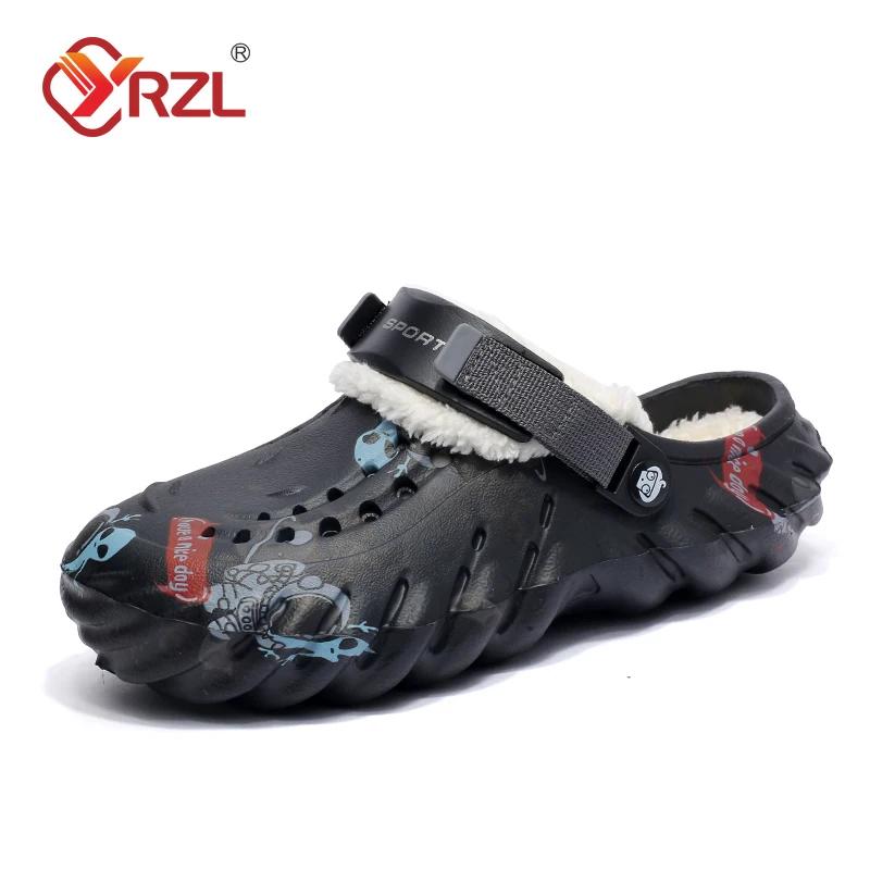 YRZL мужские зимние тапочки удобные теплые домашние тапочки съемные сандалии мужские повседневные нескользящие плюшевые сабо для мужчин повседневная обувь 42 чёрный 2559₽