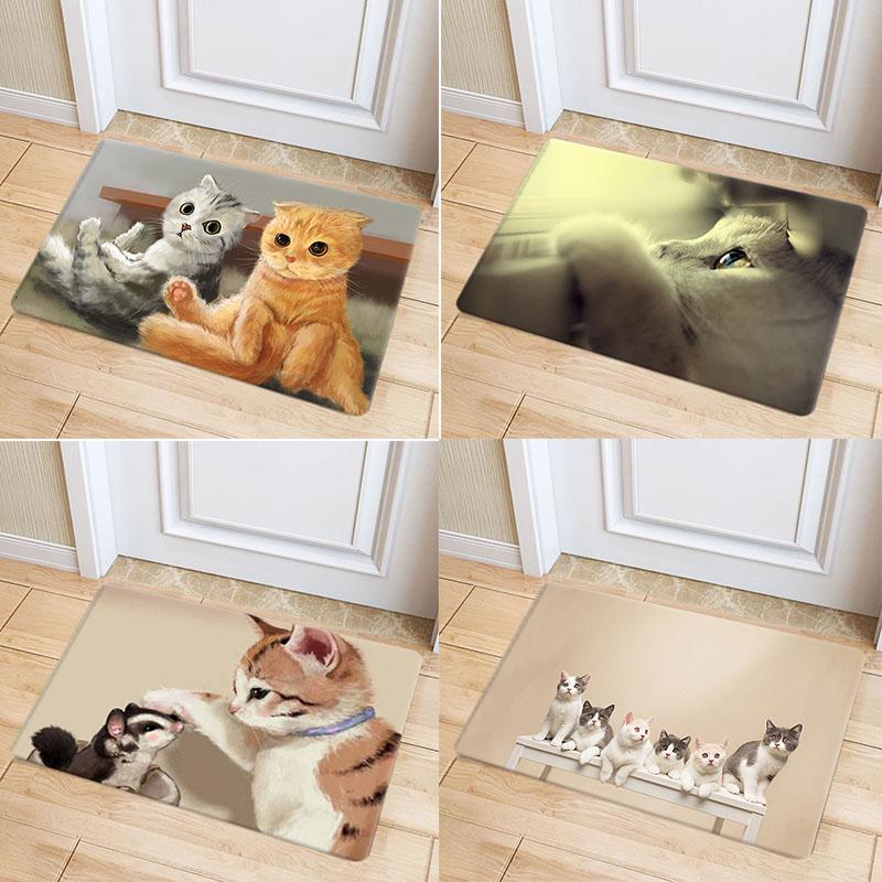 

Коврик для входной двери с мультяшным принтом кота, напольный коврик для гостиной, коридора, нескользящий ковер, мягкий ковер для балкона