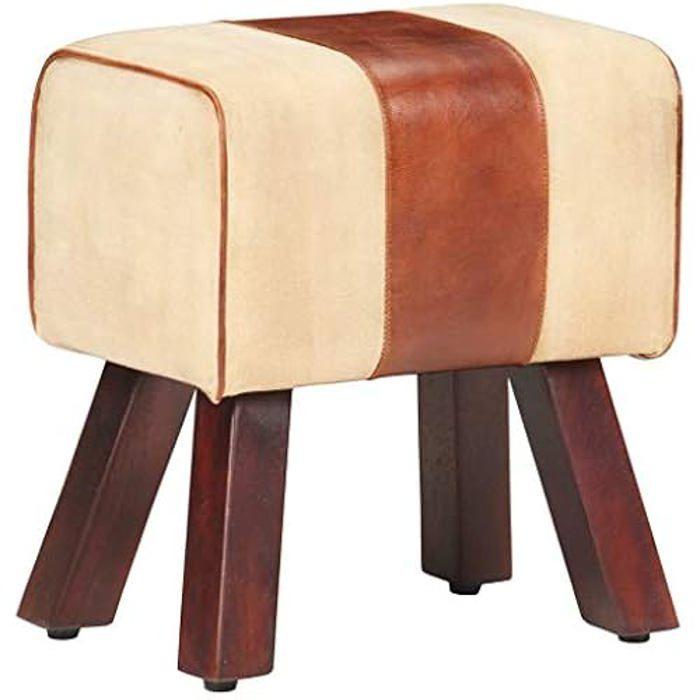 Banc de Salon - VIDAXL - Vintage - Cuir Véritable - Bois de Manguier - 38 cm Marron