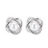 Classic White Imitation Pearl Stud Earrings For Women Silver Color Micro Paved Cubic Zirconia Bridal Wedding Jewelry Gift