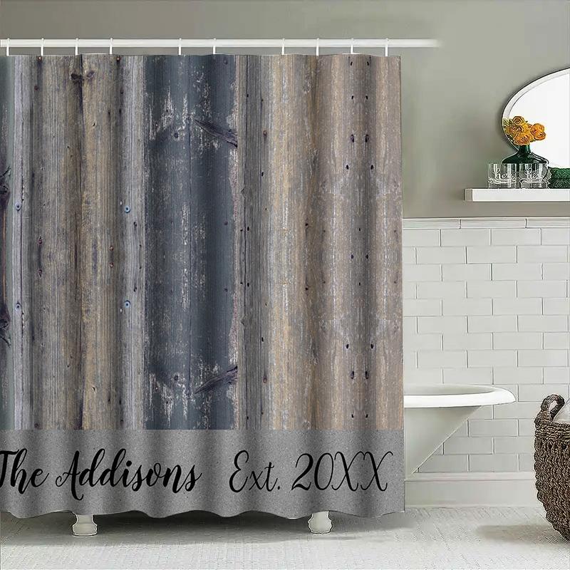 DIY custom personalized wood grain shower curtain with name decorations for bathroom home decor 20XX series