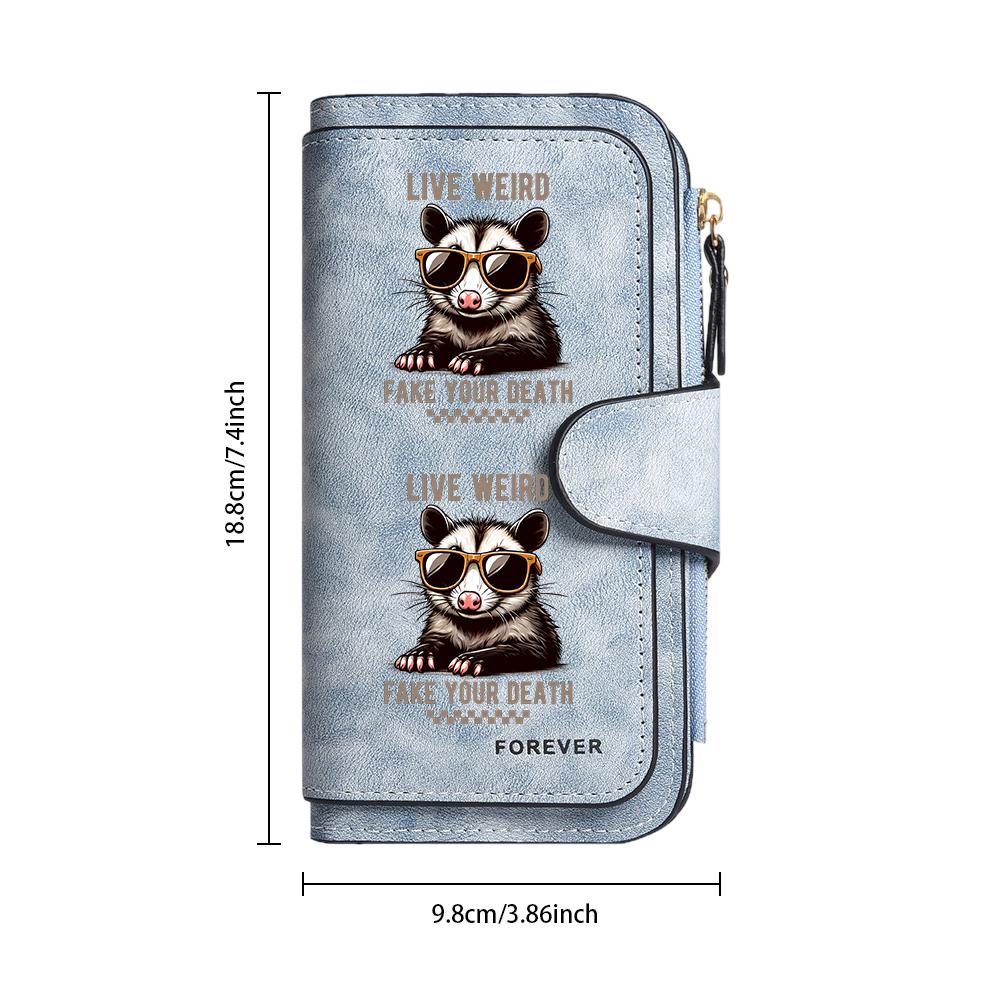 Cute Opossum Printed Long Wallet Fashion Casual Large Capacity PU Leather Credit Card Holder