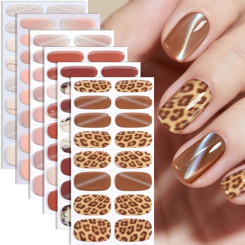 Új Csillámos Macskaszem Félig Kötött Gél Körömmatricák Gradiens Leopárdmintás Gél Körömművészeti Matricák
