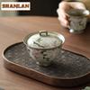 Hand-painted Wisteria Flower Two Talents Gaiwan Traditional Tea Tureen Tea Bowl With Lid Kit Tea Maker Cover Bowl Teaware Craft