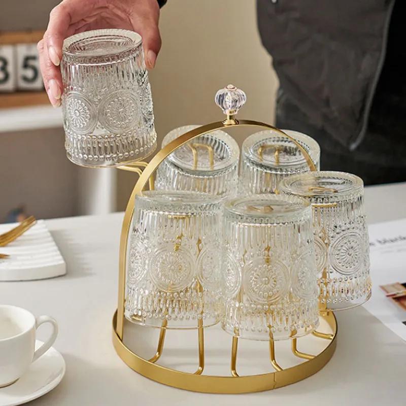 Creative Luxury Metal Cup Holder Living Room Cup Storage Rack Inverted Hanging Rack Glass Cup Holder 6cup Drain Rack Beer Glass Red Wine Glass YA111