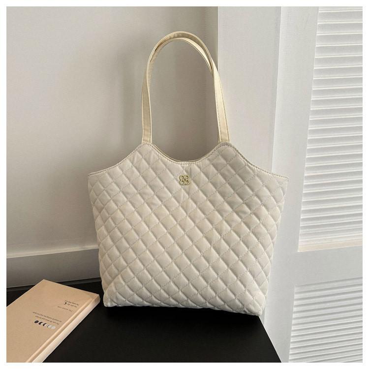 Street Style Trendy Diamond Quilted Tote Bag For Women 2023 Spring Casual Commuter Shoulder Bag Handbag белый