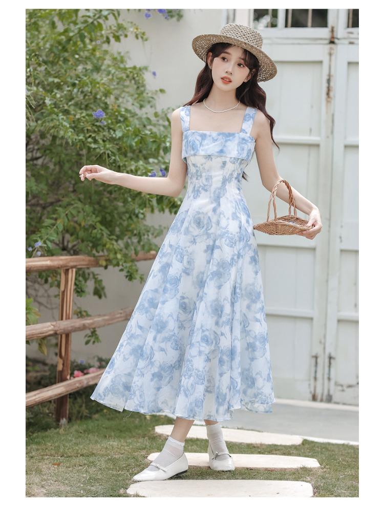 Vintage Floral Two-piece Dress Women 2026 Summer Elegant Long Strap Dress Female Korean Style Beach Evening Party Fairy Dresses