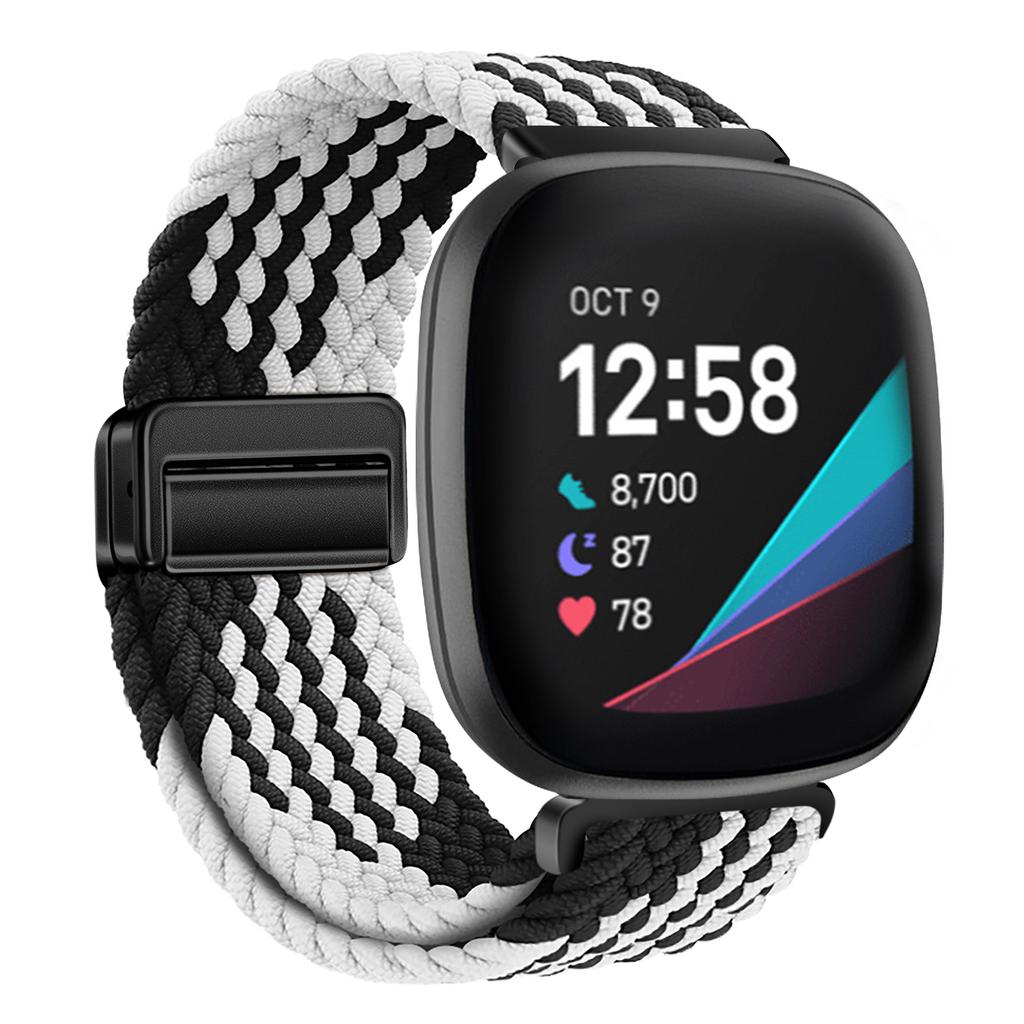 Nylon Braided Loop Strap For Fitbit Versa 4/3 Adjustable Metal Magnetic Bracelet Wristband For Fitbit Sense 2/1 Band Accessories