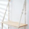Macrame Shelf Wall Hanging Wood Floating Shelf with Woven Rope Rustic Storage Organizer 3 Tier Rack Boho Decor for Living Room