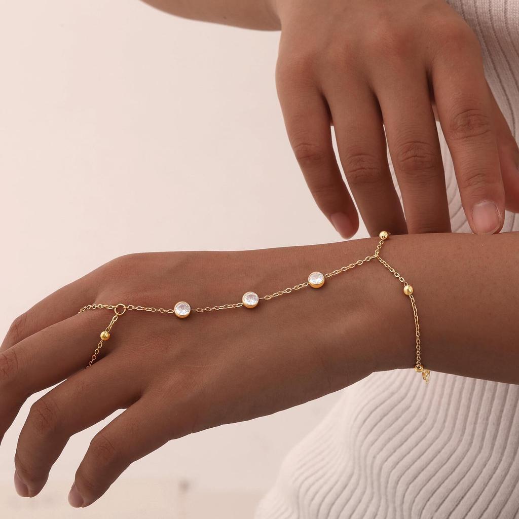 Exquisite Vintage Wrist Bracelet for Women Finger Ring Chain Charms Beads Bracelet Chain Lady Trendy Aesthetic Jewelry Set