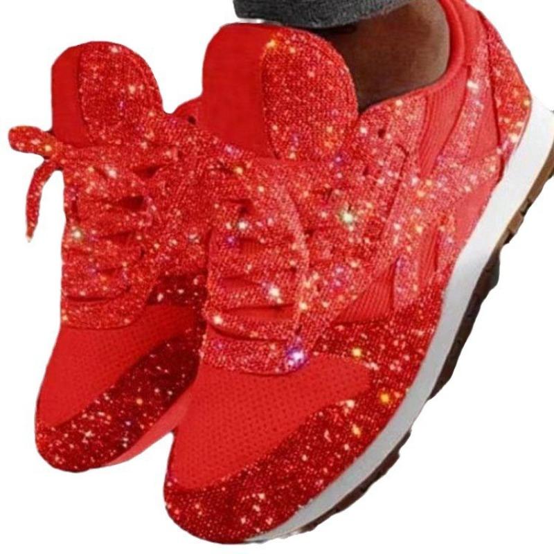 Scarpe Sportive Casual da Donna Autunnali Traspiranti con Piattaforma e Paillettes, Dettaglio Strass, Disponibili in Taglie Grandi.