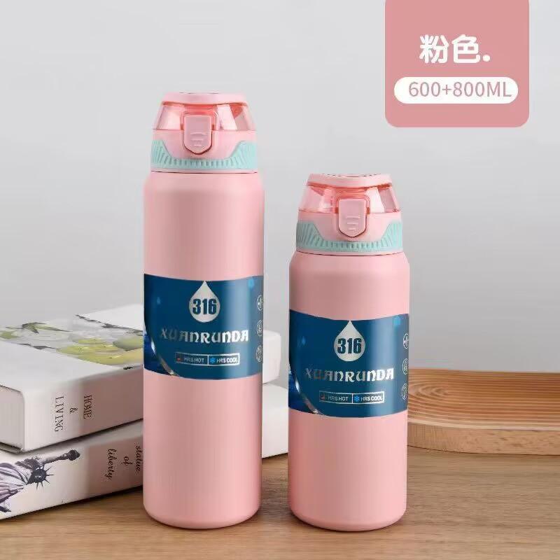 316 Stainless Steel Insulated Water Bottle Bounce Lid Sport Thermos Leak Proof Vacuum Flask Keep Hot Cold for Outdoor Gym Hiking