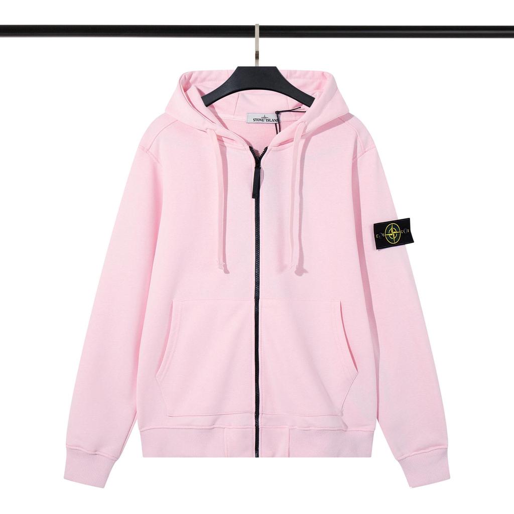 STONE Klassisches Kapuzensweatshirt: Einfarbig, Reißverschluss, Langarm, Unisex-Abzeichenjacke