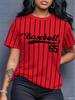 Women's Baseball Striped Print Crew Neck Short Sleeve T-Shirt, Summer Pattern T-Shirt, Sports T-Shirt