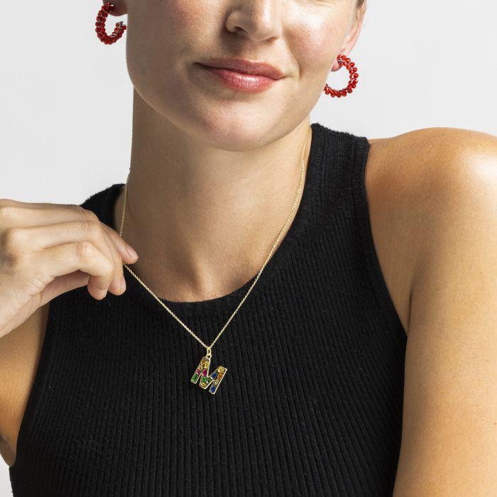Collier Luxenter avec zircon multicolore finition or 18k - Alphabet M